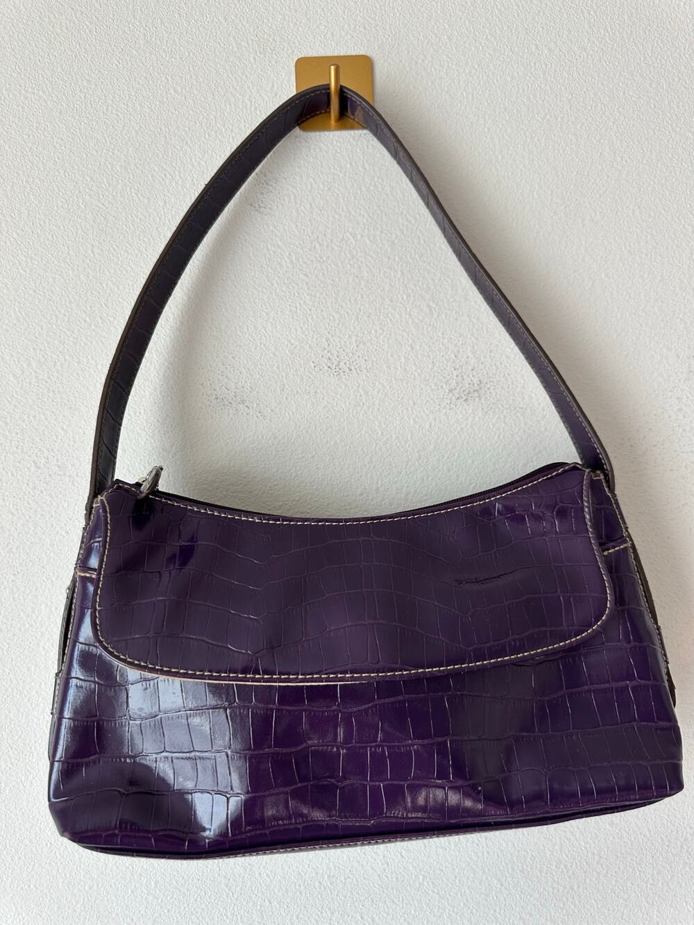 Vintage Liz Claiborne Purple Croc Embossed Shoulder Bag Y2K Baguette Purse